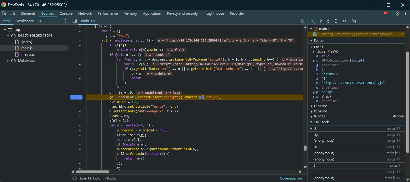 devtool image showing script gadget