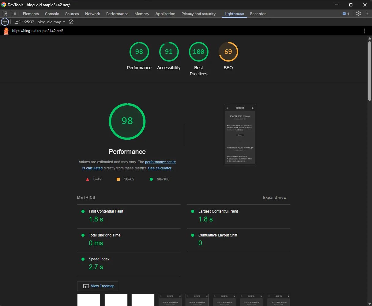 mobile performance on old blog